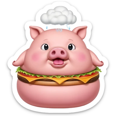 fat obese pig eating burger with fart cloud surrounding around it sticker