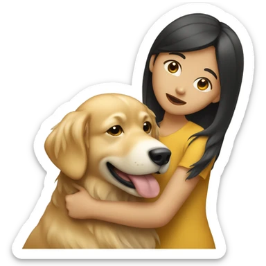 Asian girl holding a golden retriever  sticker