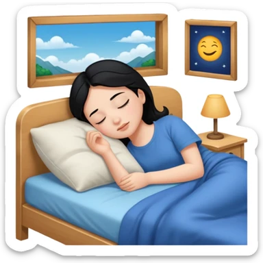 girl with black hair in short sleeves sleeping at home sticker