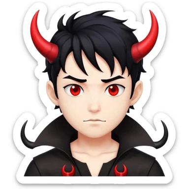 Cool anime devil boy with black hair and horns sticker