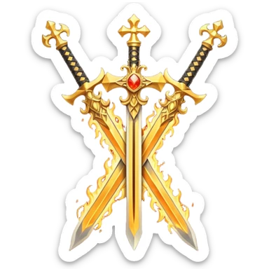 Two fiery royal golden swords in a cross sticker