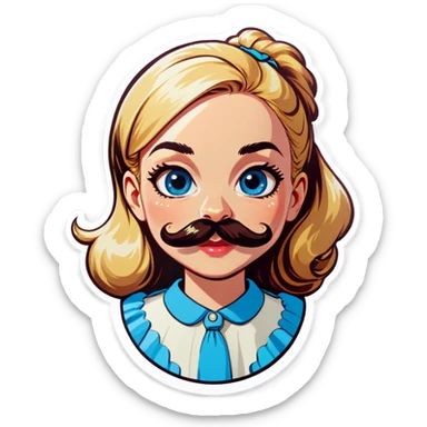 Blonde girl with mustache sticker