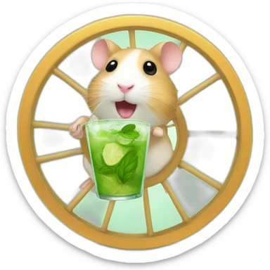 hamster running on a wheel drinking mojito sticker