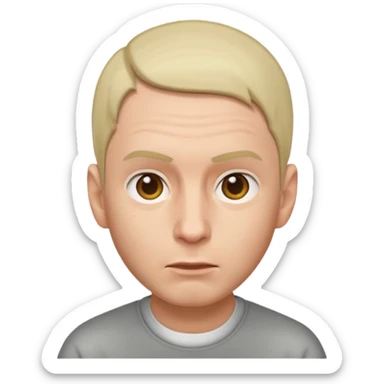 Create an iOS-style emoji of Eminem. Neutral facial expression, front-facing head only. Close-cut hair. Clean Apple emoji style, smooth shading, simple shapes, plain background. sticker