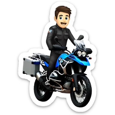 male dark hair blue eyes no beard driving a bmw gs 1250 adventure black sticker