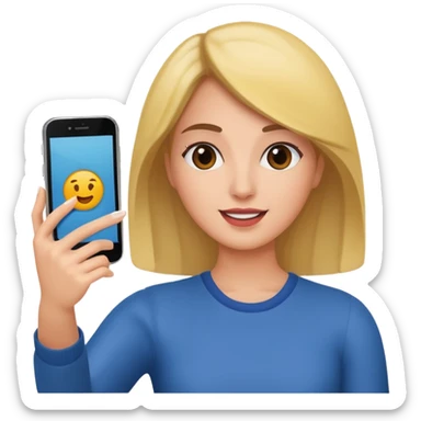  woman holding her phone having selfie sticker