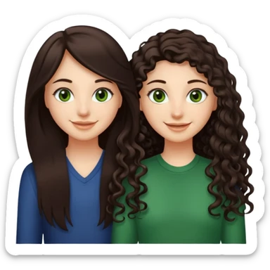 Two besties: 1: long ironed straight darkbrown hair, green eyes 2: long curly darkbrown hair, brown eyes sticker
