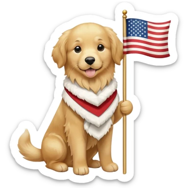 a full body of cute golden hold the flag sticker