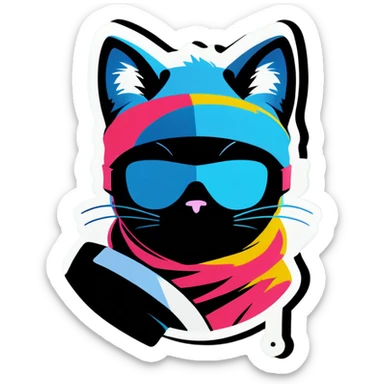 a cat with a ski mask sticker