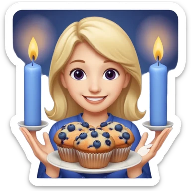 It is my friend virginias birthday. Create emoji with me saying happy birthday Virginia while holding blueberry muffins with candles in them! sticker