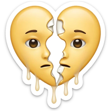 The broken heart emoji in white with sticky white liquid Ozzing out of it (the heart is broken in half and faceless)  sticker