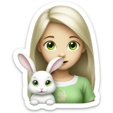 Cute White bunny girl with light-green eyes curious and question symbol  sticker