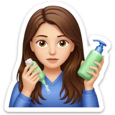 white long brunette hair girl with hazel eyes using conditioner on the hair sticker