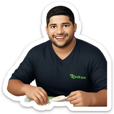 smiling boy enjoying rice meal sticker