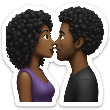 Black woman with black curly hair kissing WHITE man with black hair  sticker
