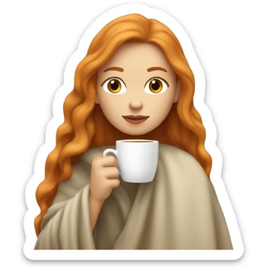 ginger long hair white girl wearing blanket sipping coffee sticker