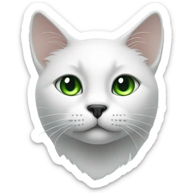 white cat head with black spot on top of head and green eyes  sticker