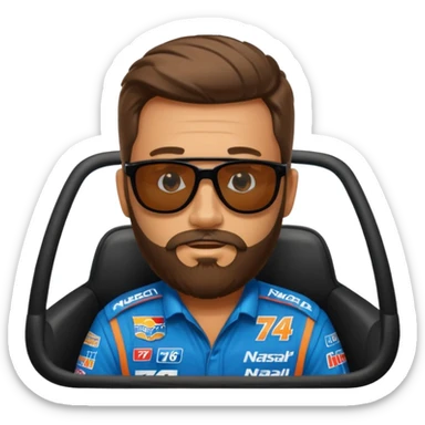 bearded lawyer driving a nascar number 74 sticker