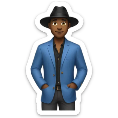 Man in blue button down shirt, blazer, black fedora sticker