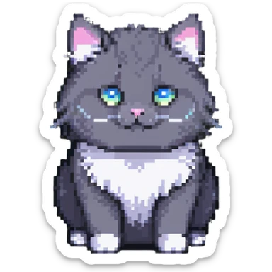 cute fluffy cat pixel art sticker