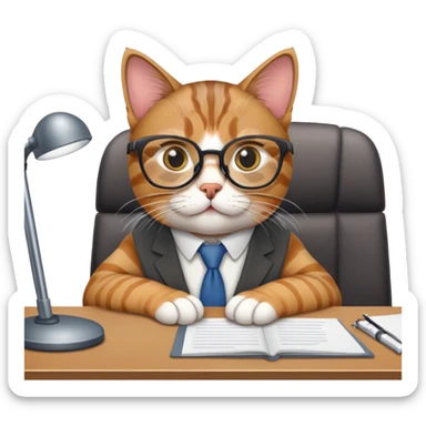 Cat at office job sticker