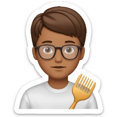 Kid with comb hair and glasses brown hair boy and tan skin color  sticker