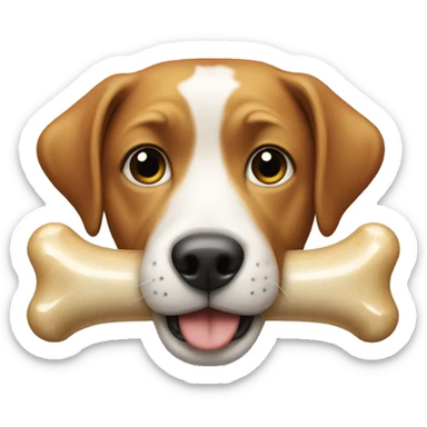face with a dog bone in its mouth sticker