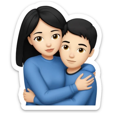 Light skinned woman black hair light skin boy black hair hugging sticker