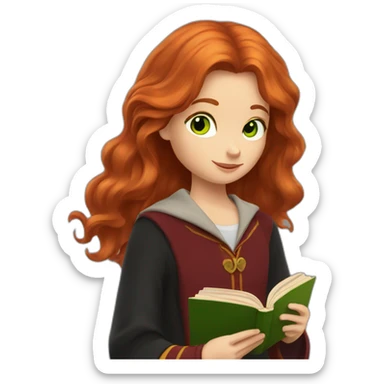 gryffindor Redhead with green eyes reading a book sticker