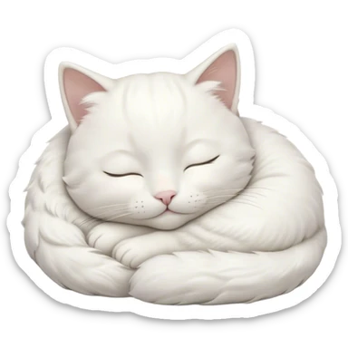 Meme-Worthy Cute Sleeping White Cat Portrait Emoji, Head peacefully tilted with a tender, contented smile and eyes gently closed in serene slumber, featuring a pristine white fur with subtle, delicate silver accents, simplified yet irresistibly adorable, highly detailed, glowing with a soft, drowsy radiance, high shine, exuding calm, heartwarming charm, styled with a gentle, soft glowing outline, capturing the essence of a sleeping white cat that seems destined to become the next viral icon of adorable repose! sticker