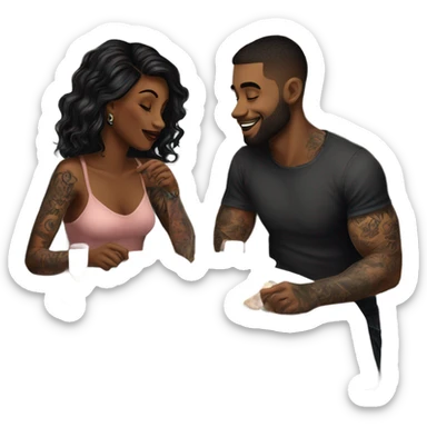 Romantic dinner date for beautiful tattooed couple sticker