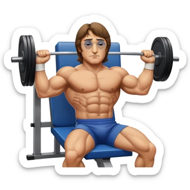Jacked John Lennon bench pressing 225 lbs sticker
