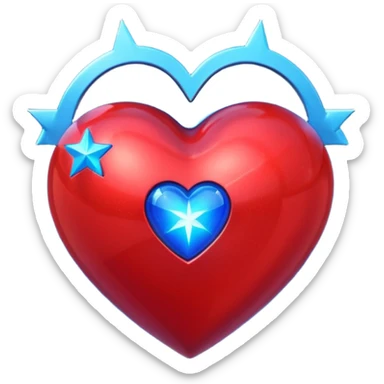 A sci-fi red 3D heart with a bright blue star inside sticker