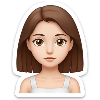 girl with medium straight brown hair, brown eyes in a white dress sticker