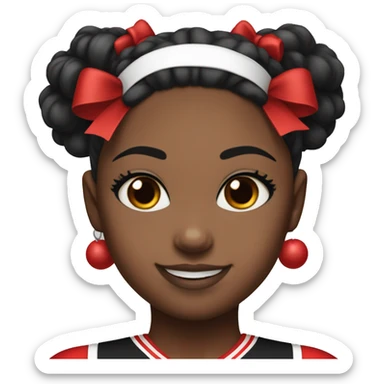 And black girl wearing a black red and white cheer uniform with a bow on her head and 2 pom-poms one red one black sticker