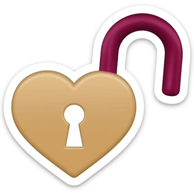 beige heart-shaped lock and key burgundy sticker