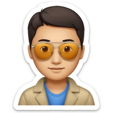 Photorealistic serious Chinese tourist wearing sunglasses sticker