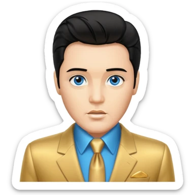 Elvis Presley with Blue eyes, black hair, gold suit sticker