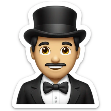 Man with white bow white tie, black suit and top hat, black hair  sticker