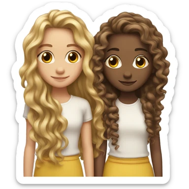 Two girls with long hair, one is straight and the other is curly sticker