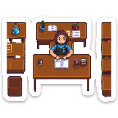 pixel art of a student taking an exam at a desk sticker