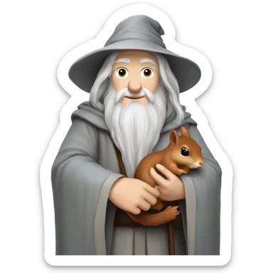 gandalf holding hand of a cute squirrel sticker
