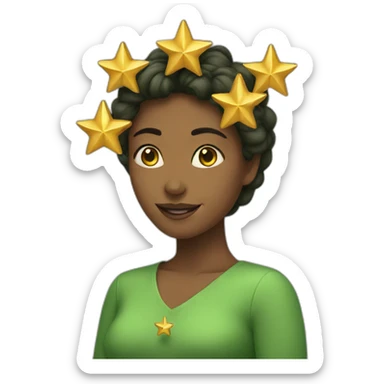 Green women holding three gold stars above head sticker