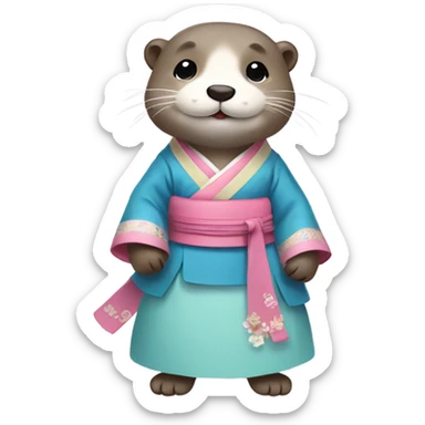 An otter dressed in pastel-colored traditional Korean hanbok sticker