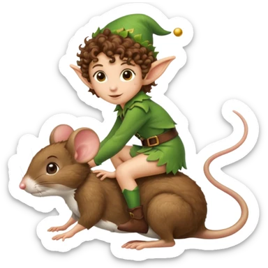 ttiny forest elf short tight curly brown hair riding mouse sticker
