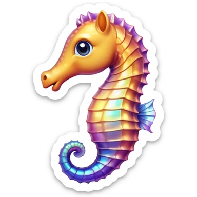 Cinematic Realistic Cute Sea Horse Portrait Emoji, Head tilted playfully and inquisitively, featuring a delicate, curvaceous form with intricately rendered, iridescent scales and a charming, expressive face with round, sparkling eyes full of gentle curiosity, high shine, affectionate and whimsical, styled with a touch of aquatic magic, soft glowing outline, capturing the essence of a mischievous yet lovable sea horse that seems poised to flutter out of the screen into your embrace! sticker