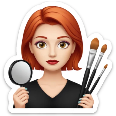 red-haired eyebrow artist with makeup brushes sticker
