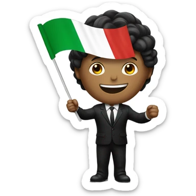 A realistic man in a black suit waves an Italian flag over his head sticker