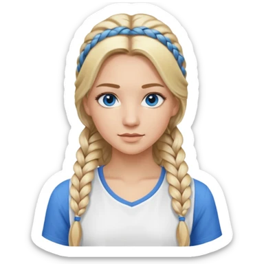 Blonde balayage  With highlights long hair half braids women blue eyes wearing White longtop sticker