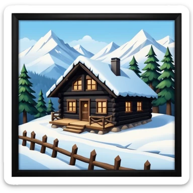 Snowy cabin mountain woods sticker